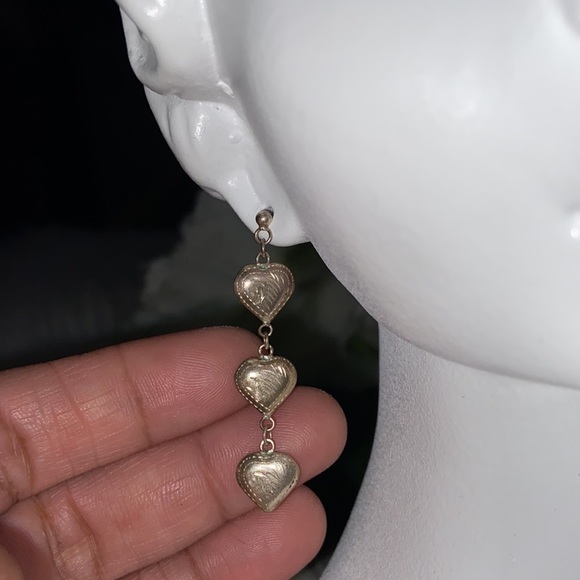 Sterling Silver Dangling Heart Earrings - Picture 5 of 17